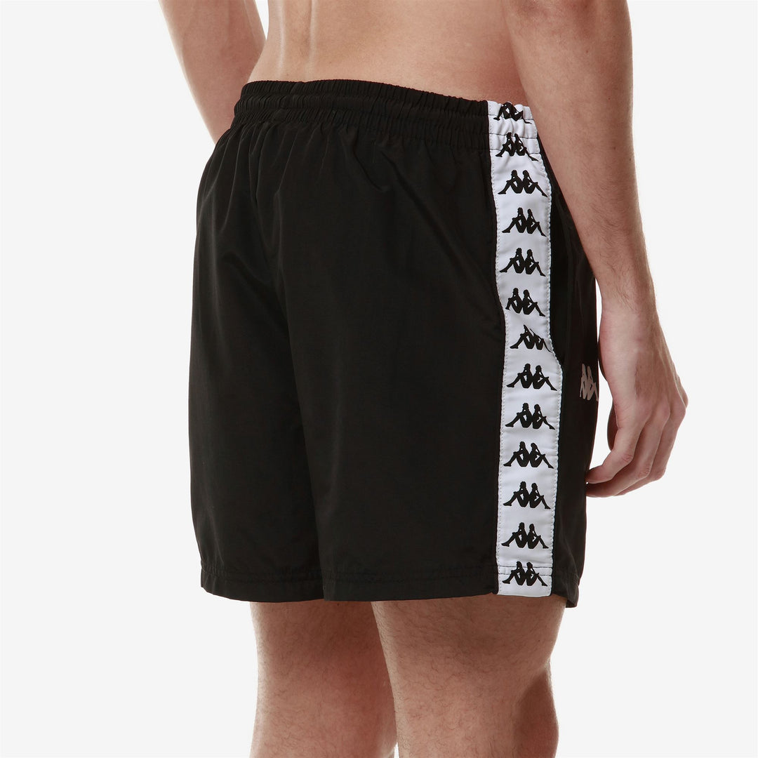 Black White Men's Sport Swimming Trunks with Elastic Waistband main