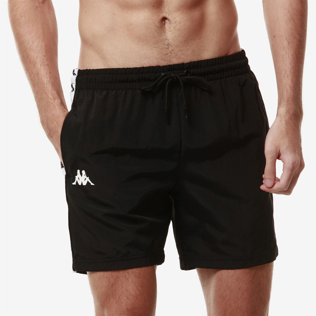 Black White Men's Sport Swimming Trunks with Elastic Waistband main
