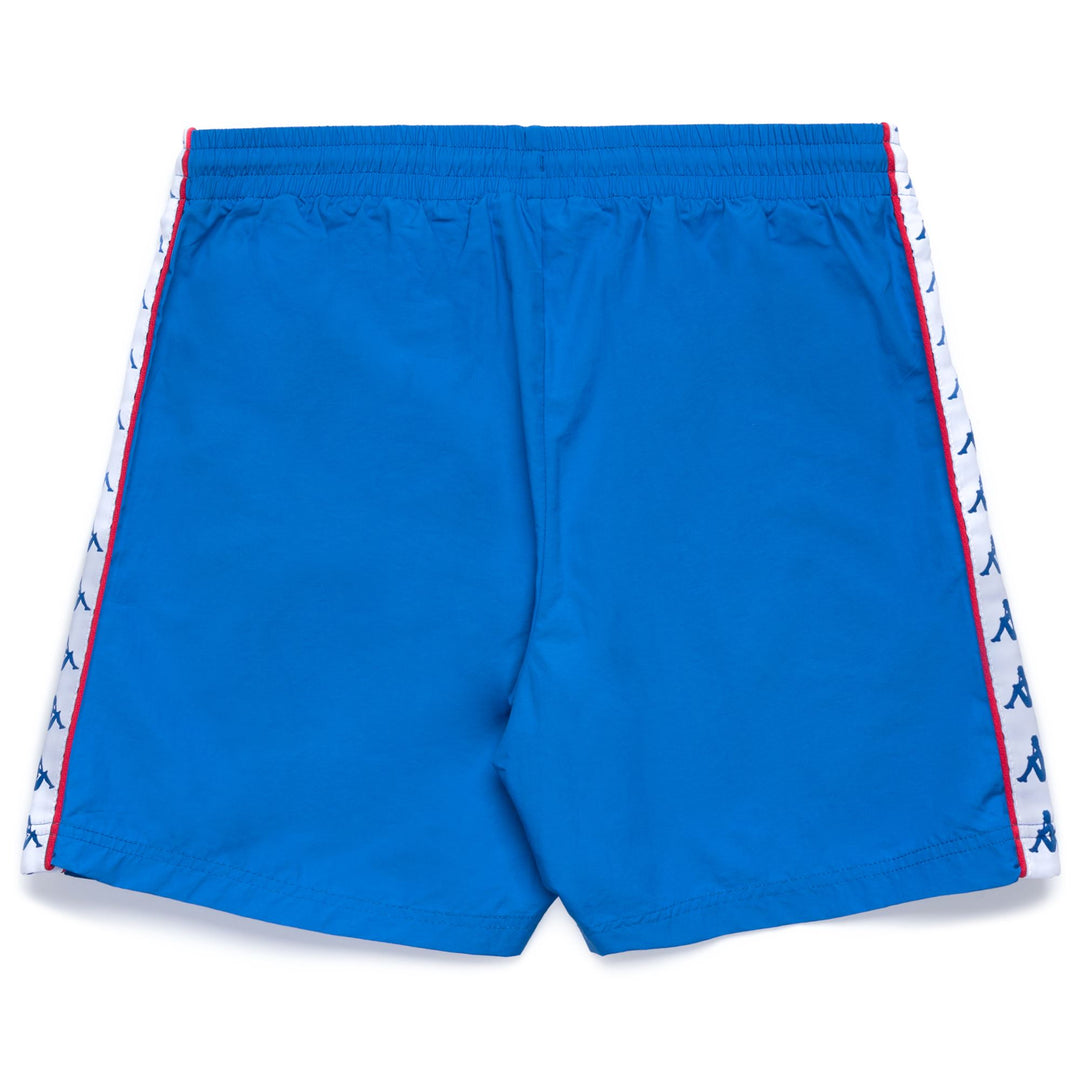 Maillot de bain homme coupe classique bleu et rouge main
