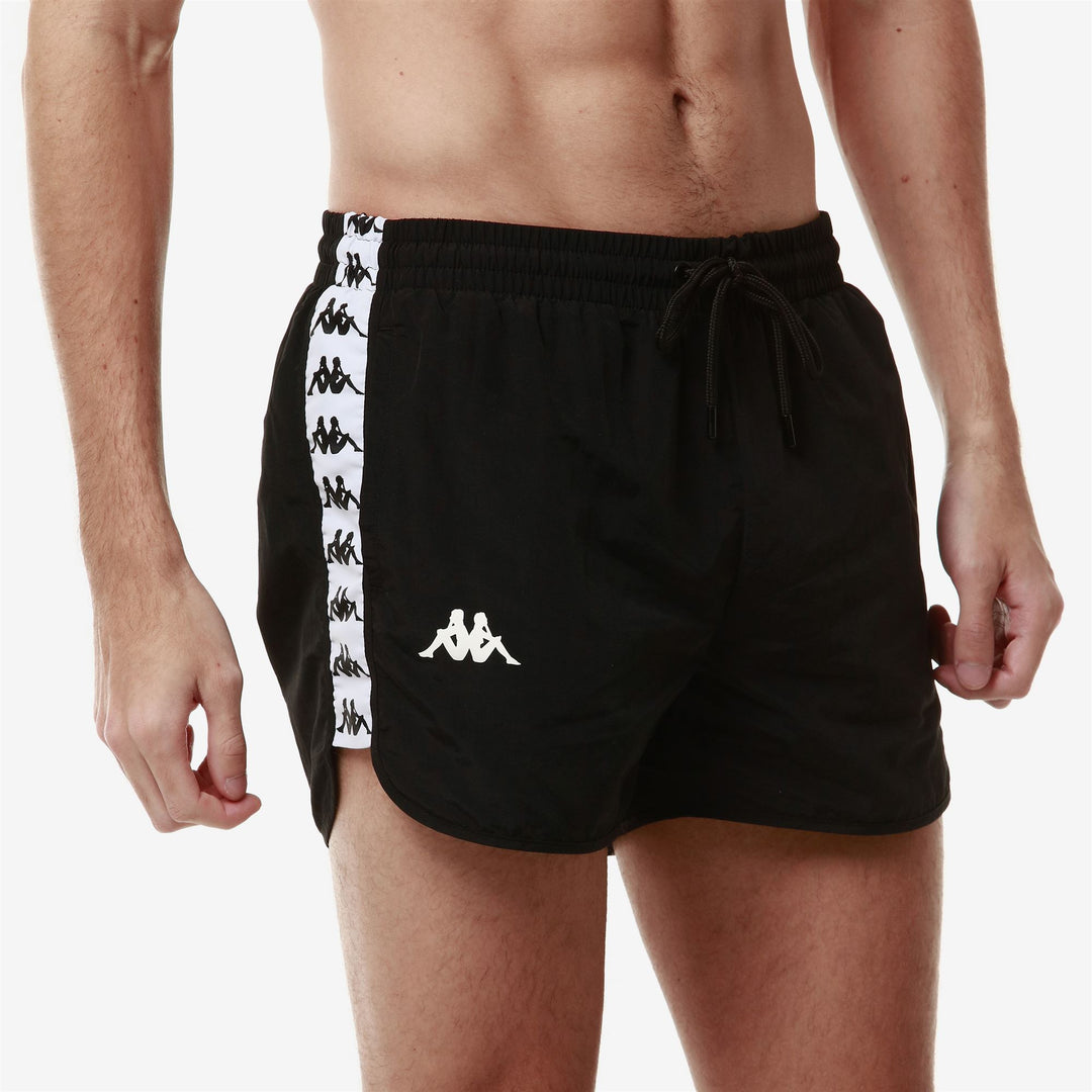 Black White Men's Sport Swimming Trunks with Elastic Waistband main