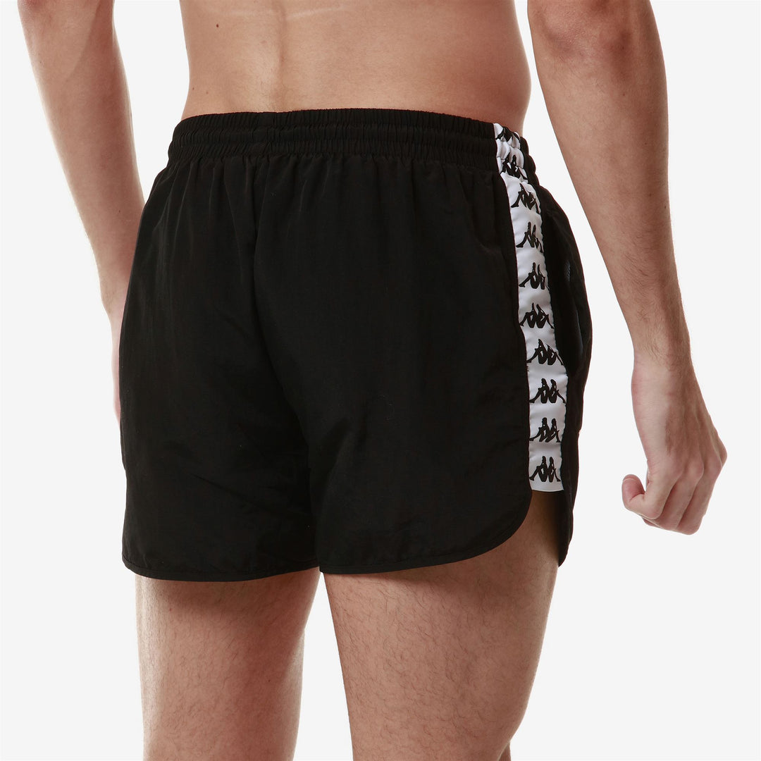 Black White Men's Sport Swimming Trunks with Elastic Waistband main