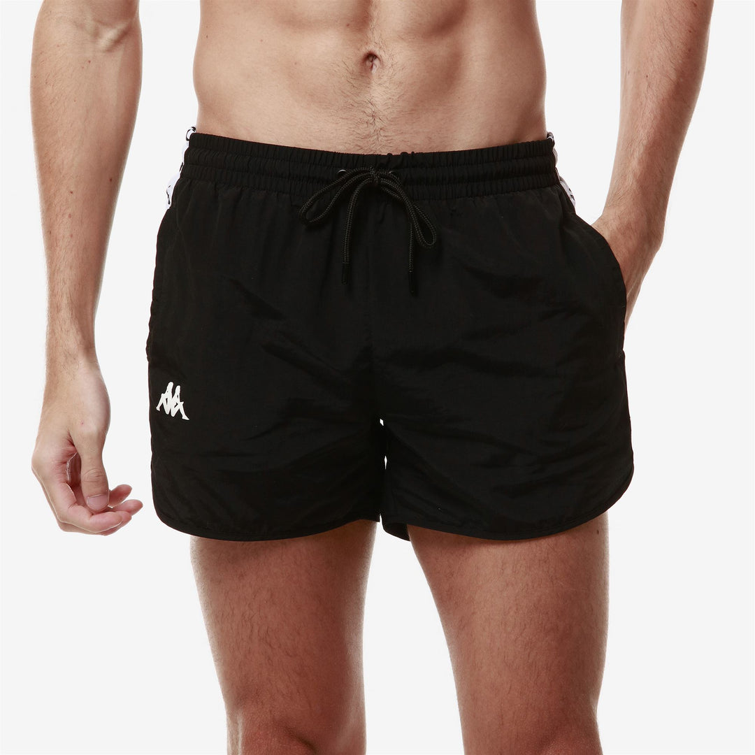 Black White Men's Sport Swimming Trunks with Elastic Waistband main