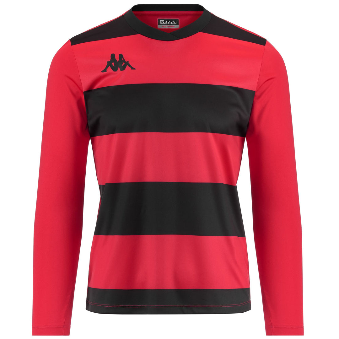 Camiseta de fútbol de manga larga para hombre, color negro y rojo 01