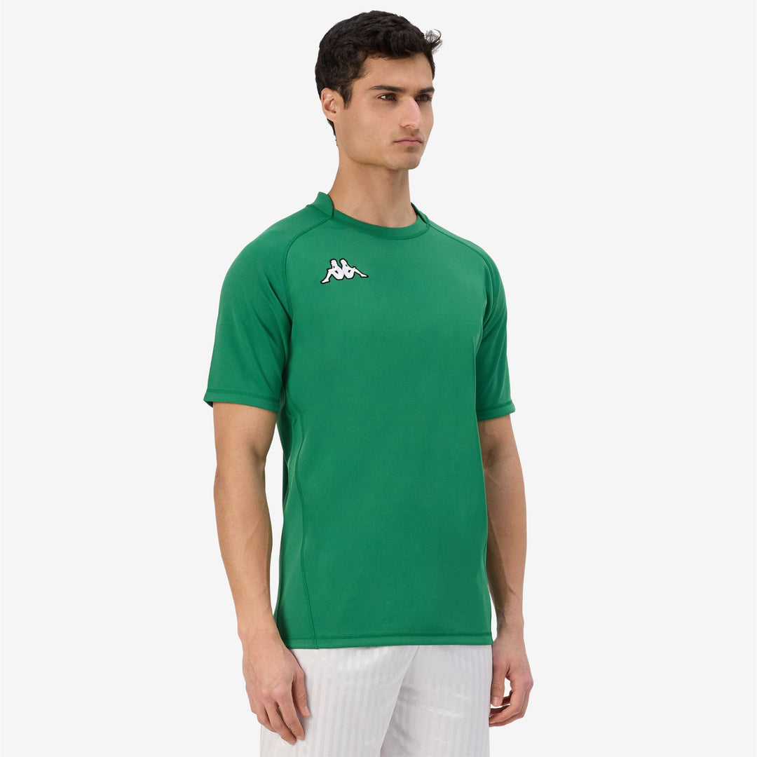 Camiseta de entrenamiento de rugby verde de corte entallado para hombre en tejido interlock main
