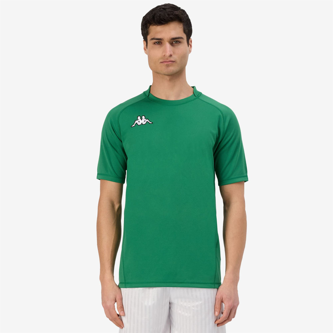 Camiseta de entrenamiento de rugby verde de corte entallado para hombre en tejido interlock main