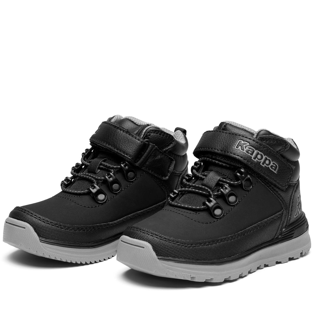 Black grey unisex Kids Ankle Boots with Laces 01