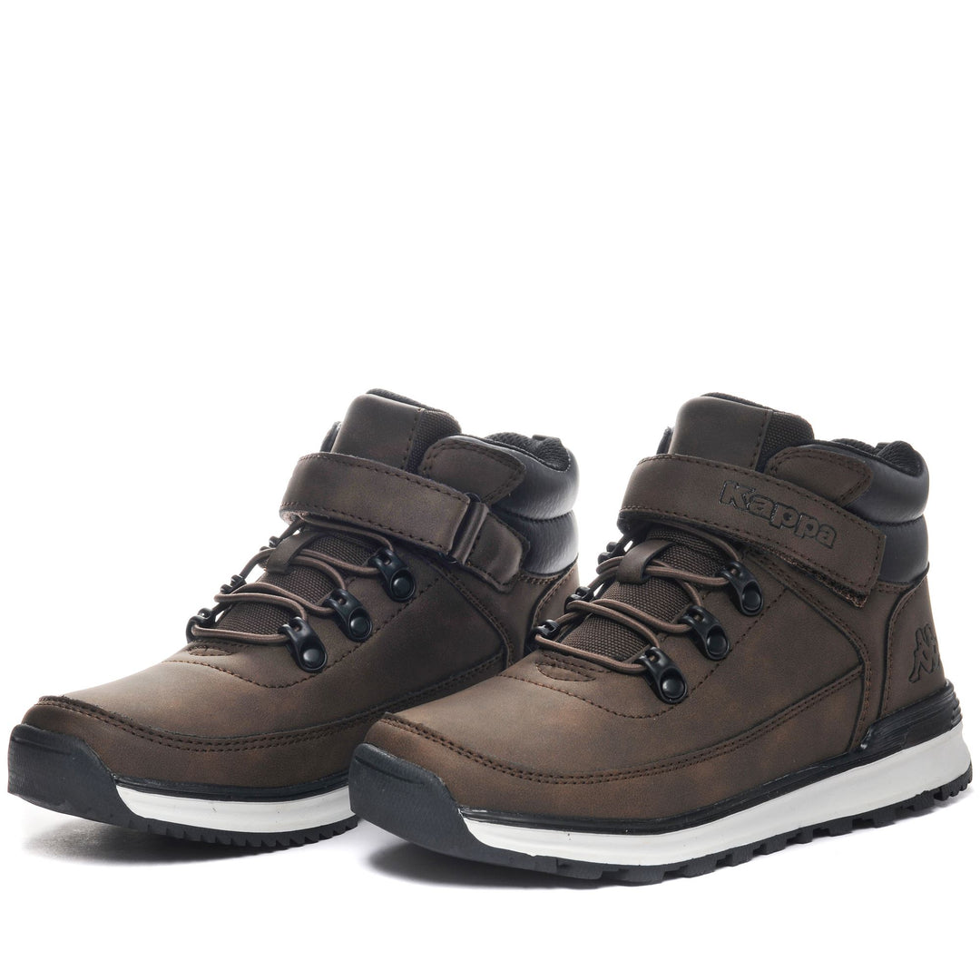 Botines unisex con cordones para niños en color marrón y piel sintética 01