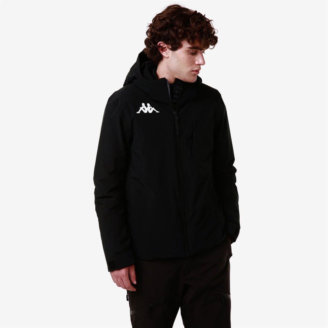 Veste de ski noire pour homme, coupe ajustée, rembourrée et imperméable main