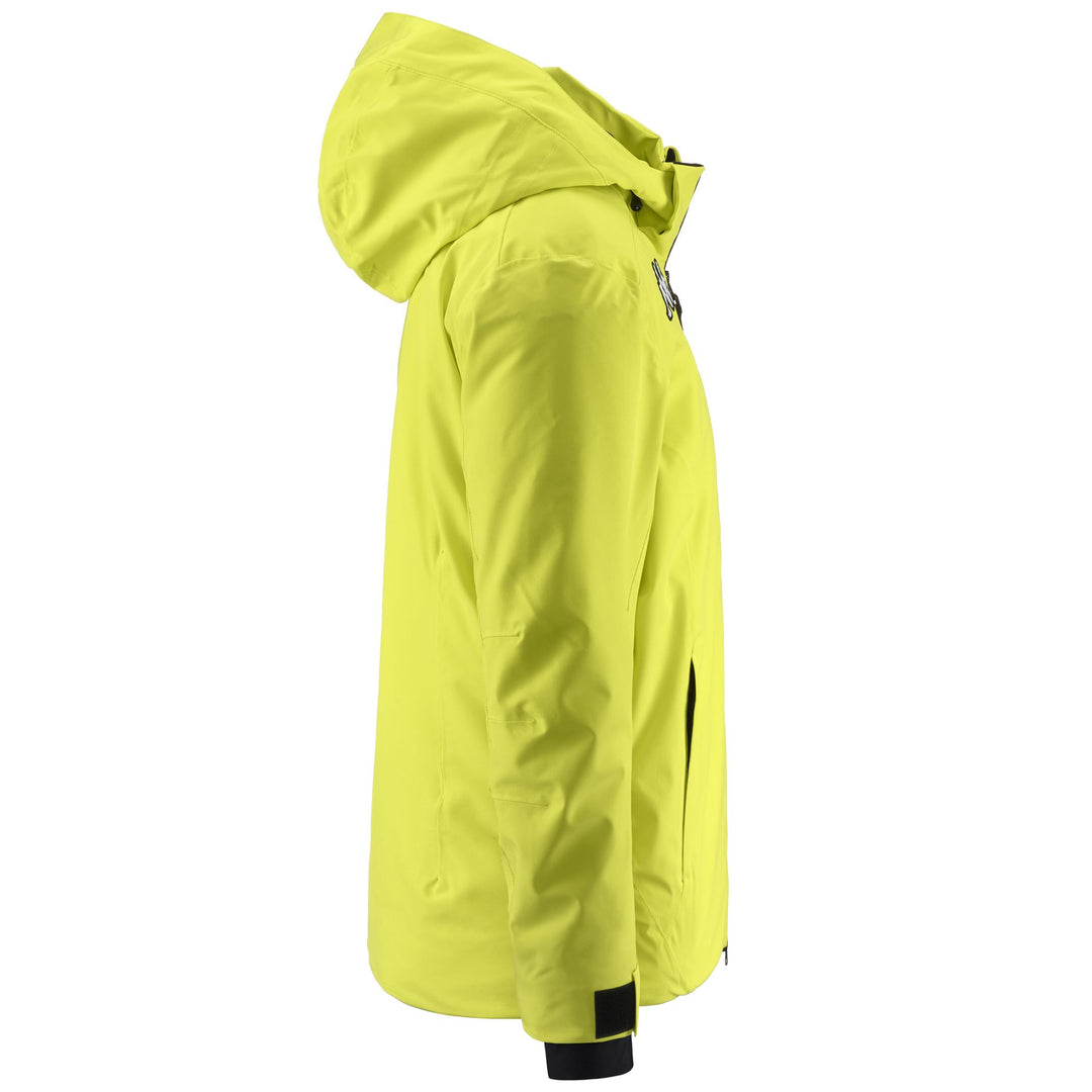 Veste de ski rembourrée jaune pour homme, coupe ajustée, avec protection imperméable main