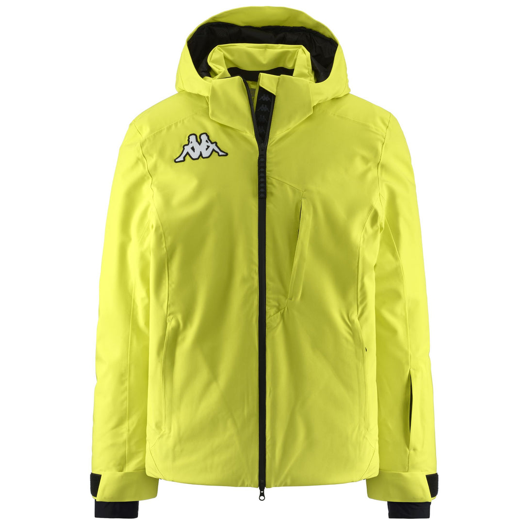 Veste de ski rembourrée jaune pour homme, coupe ajustée, avec protection imperméable main