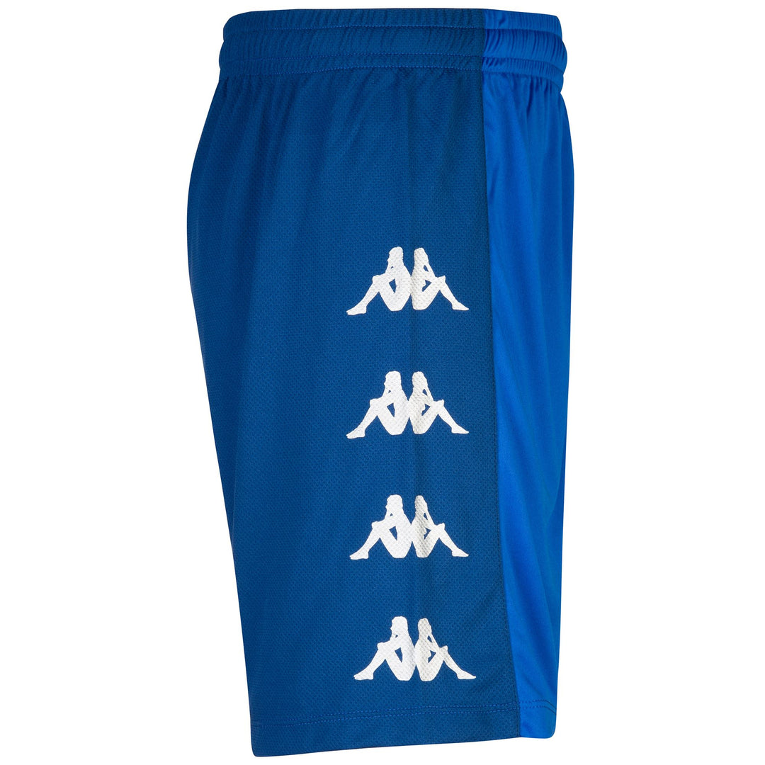 Pantaloncini da calcio da uomo blu, vestibilità slim, in tessuto interlock e mesh. main