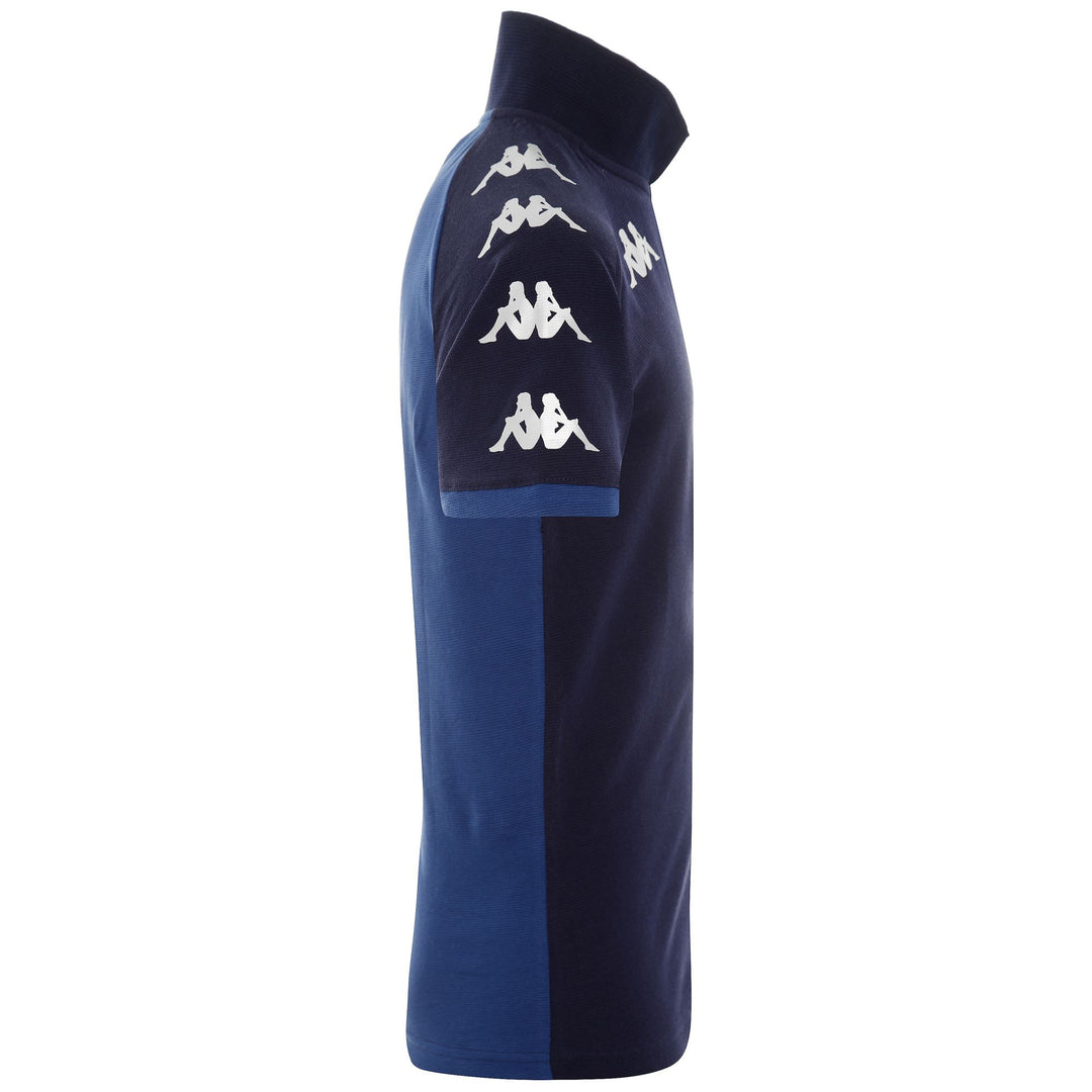 Polo da uomo blu in cotone, vestibilità slim, ideale per il calcio. main