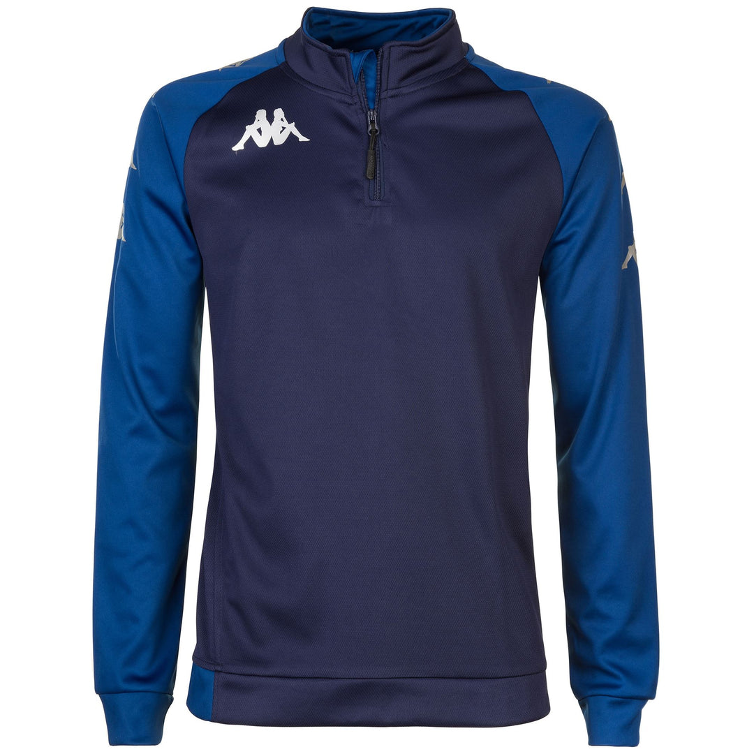 Pull d'entraînement de football bleu pour homme, coupe ajustée, en tissu mesh collé 01