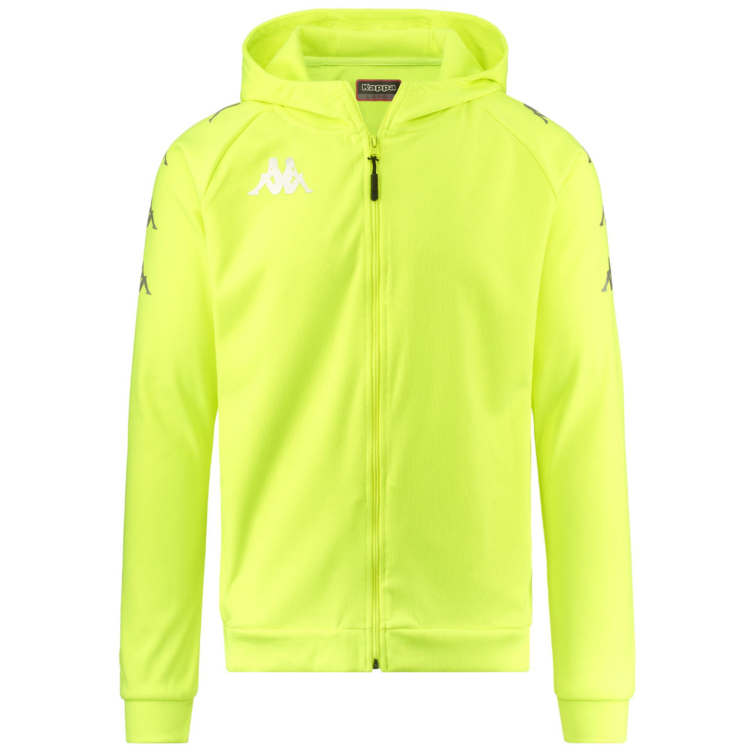 Sudadera con capucha amarilla de corte ajustado para hombre, confeccionada en tejido de malla termosellada. 01