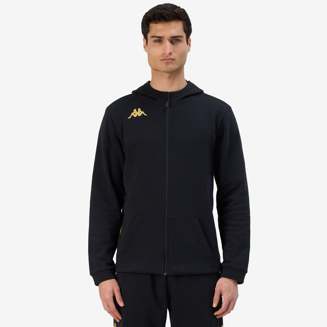 Sudadera con capucha de fútbol negra para hombre, con cremallera completa y bolsillos main