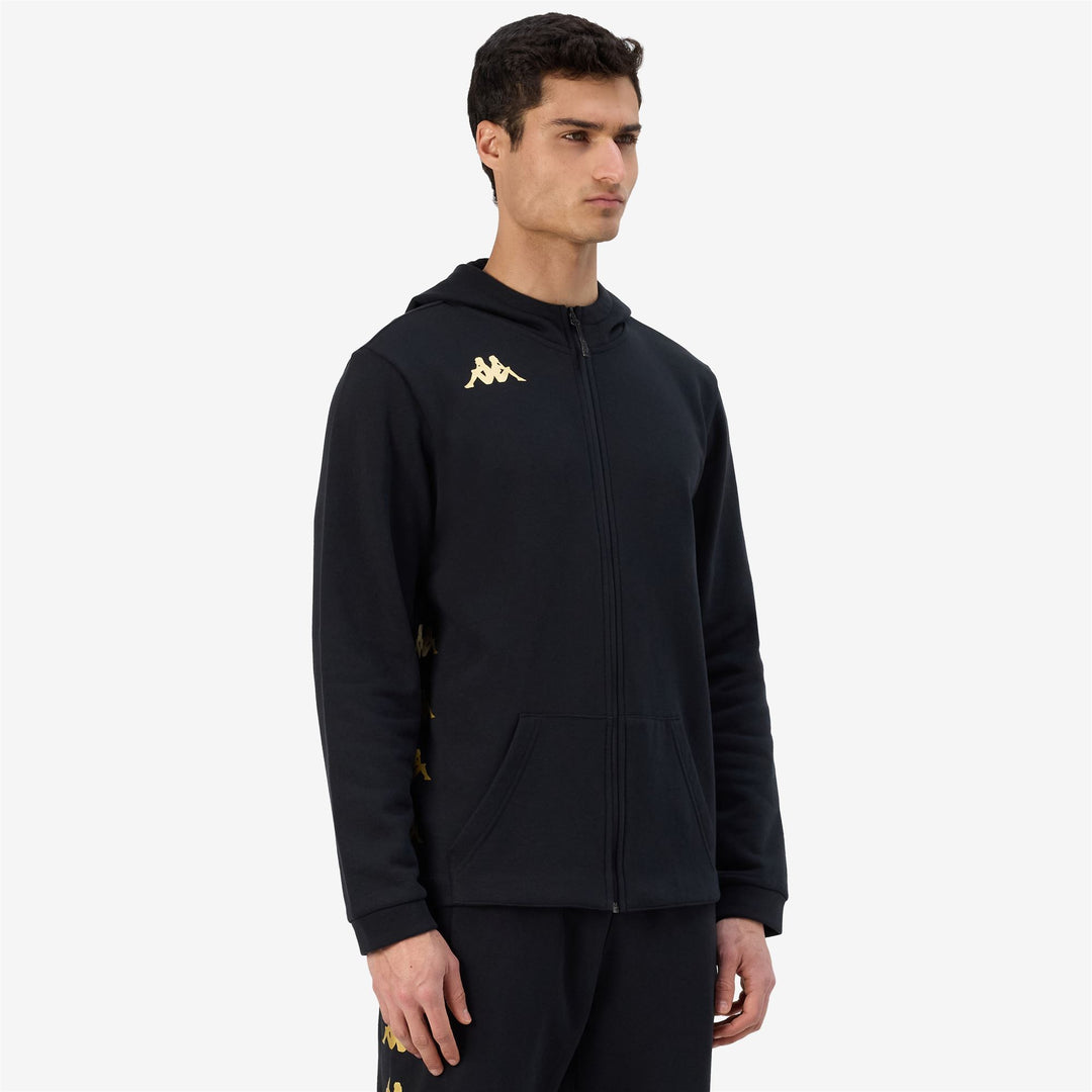 Sudadera con capucha de fútbol negra para hombre, con cremallera completa y bolsillos main