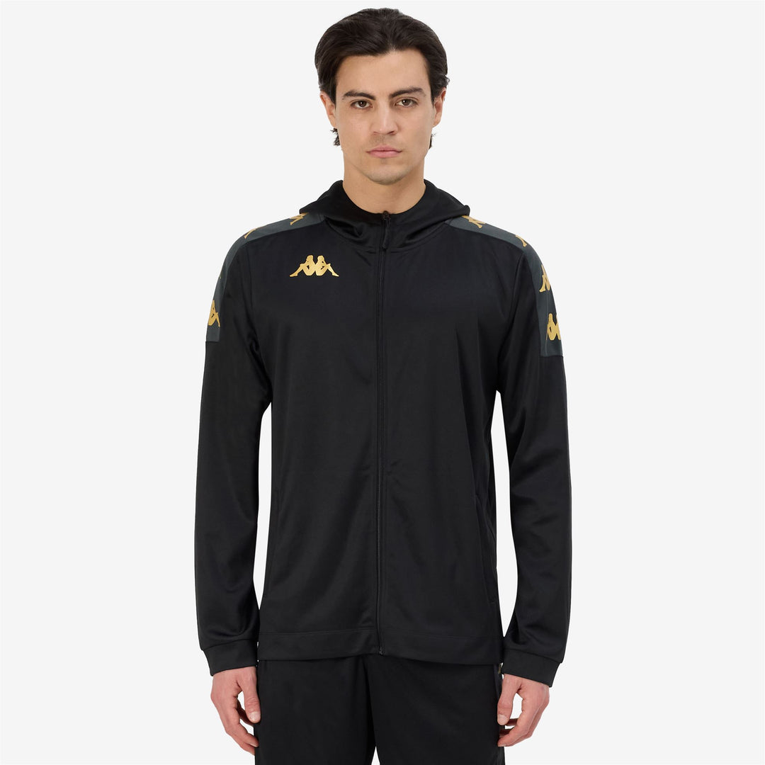 Black Grey Men's Football Fleece Hoodie with Full Zip main