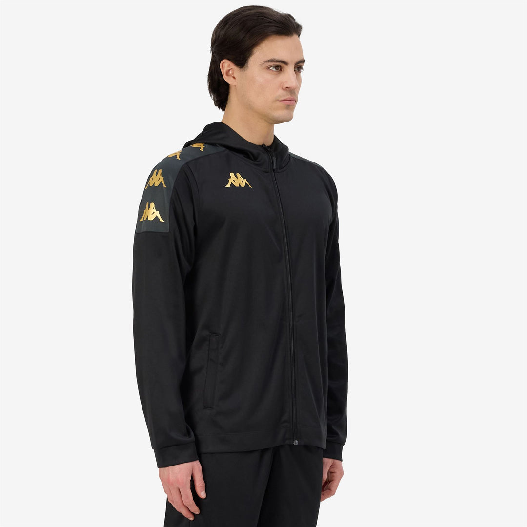 Black Grey Men's Football Fleece Hoodie with Full Zip main