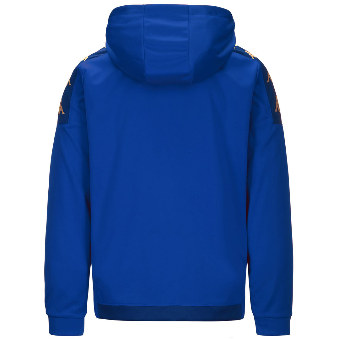 Sweat à capuche zippé bleu pour homme, coupe ajustée, style football, en tissu contrecollé main