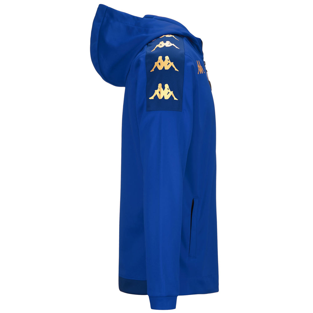 Sweat à capuche zippé bleu pour homme, coupe ajustée, style football, en tissu contrecollé main