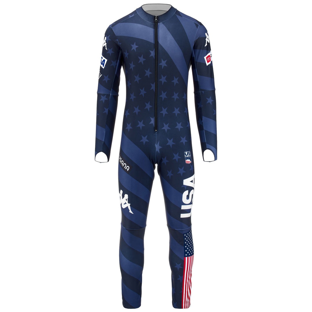 Survêtement de ski bleu pour homme, coupe ajustée, en tissu stretch haute technologie 01