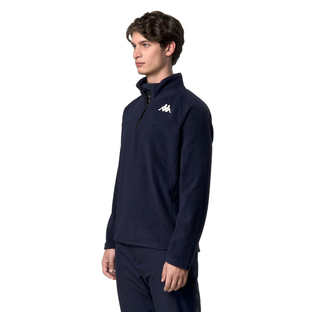 Pull polaire thermique unisexe bleu à demi-zip et coupe ajustée main