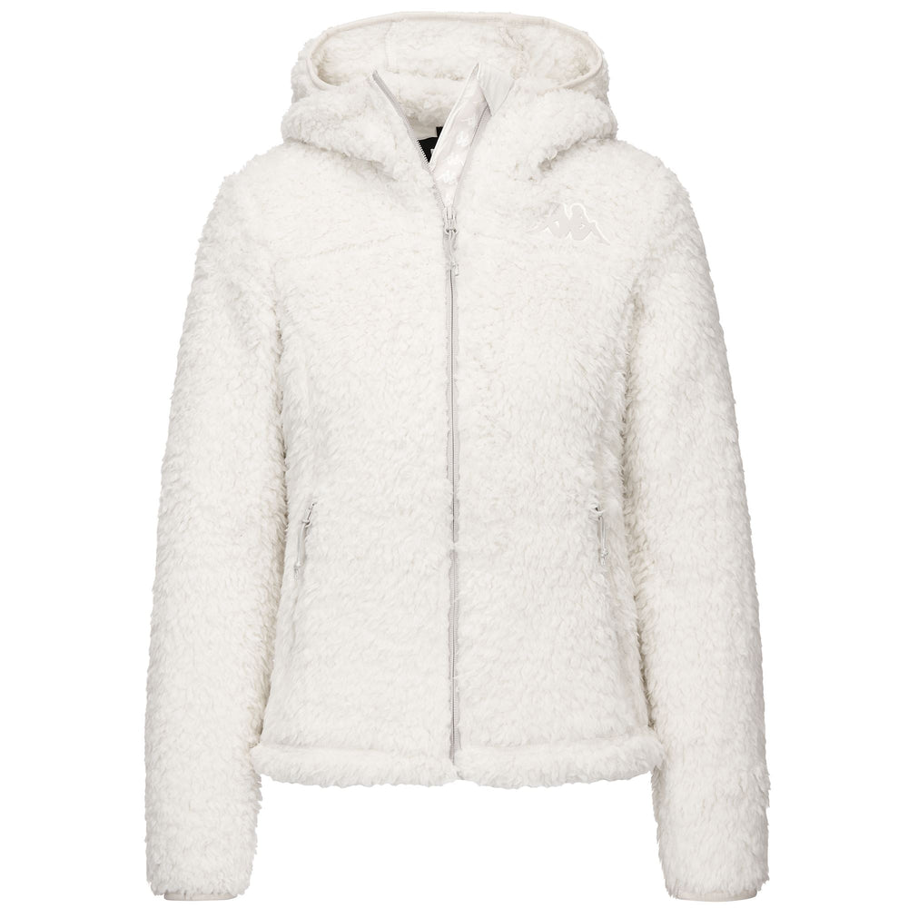 Chaqueta de forro polar sherpa blanca de corte entallado con capucha para mujer 02