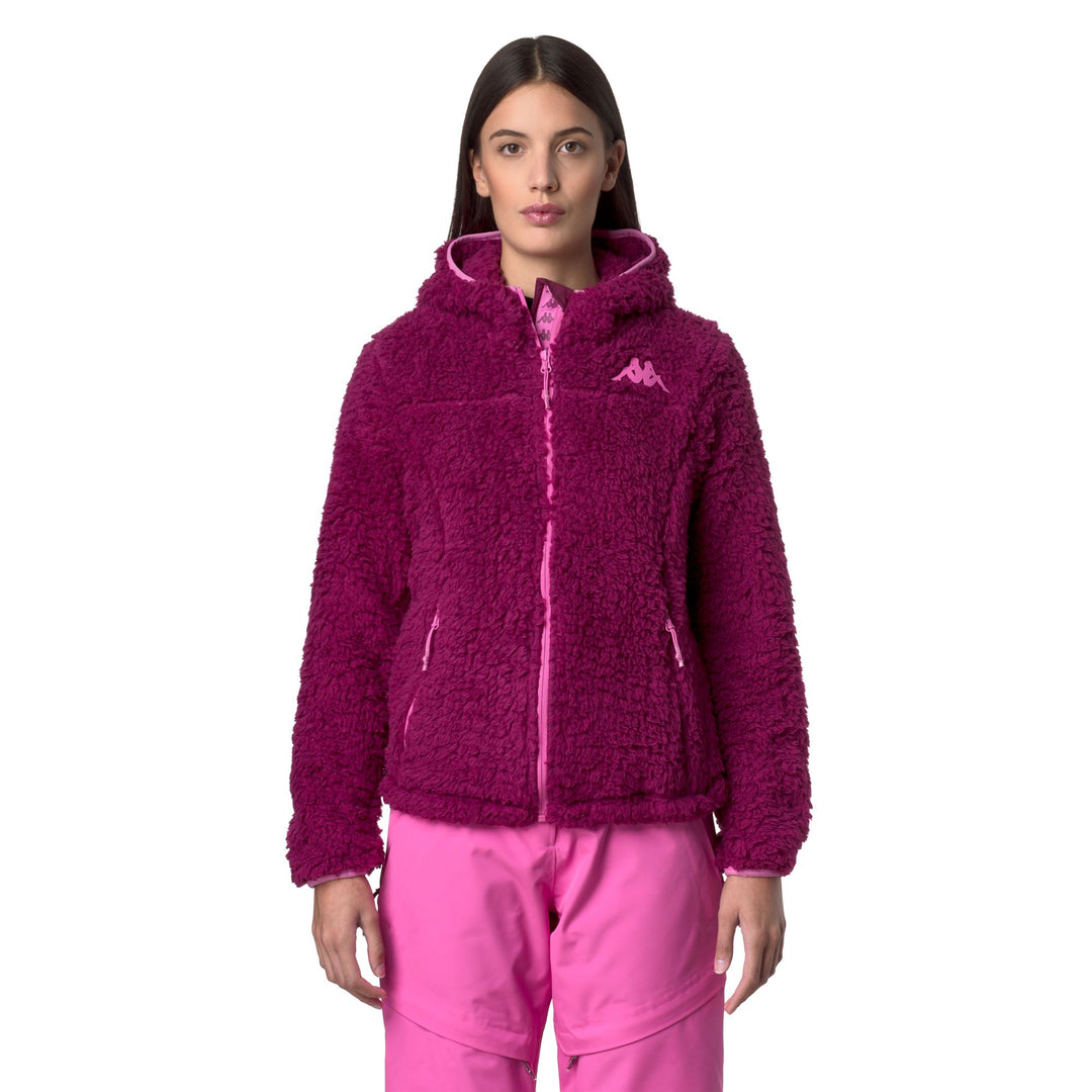 Red and Fuchsia Women's Slim Fit Ski Fleece with Hood 01