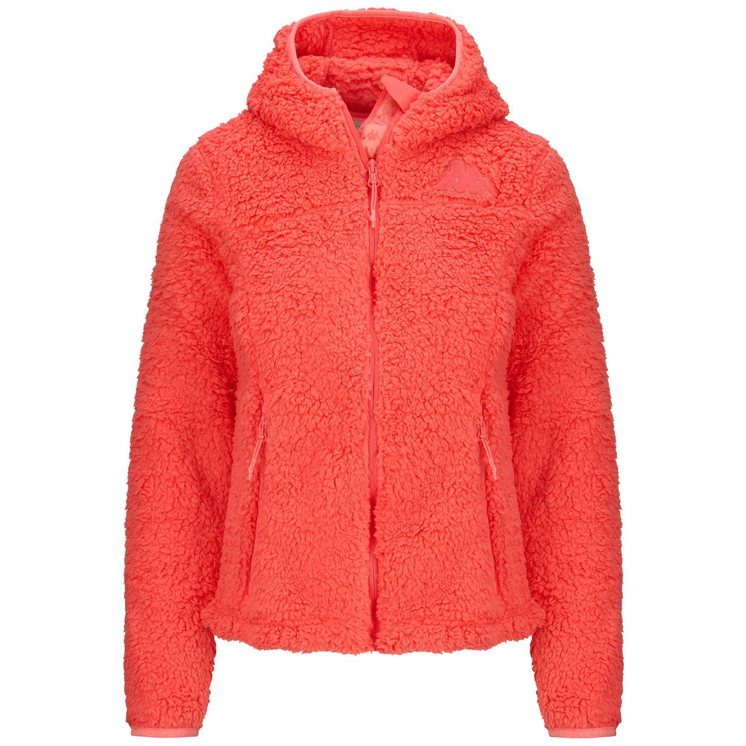 Pink Orange Women's Slim Fit Fleece Ski Jacket with Hood 01