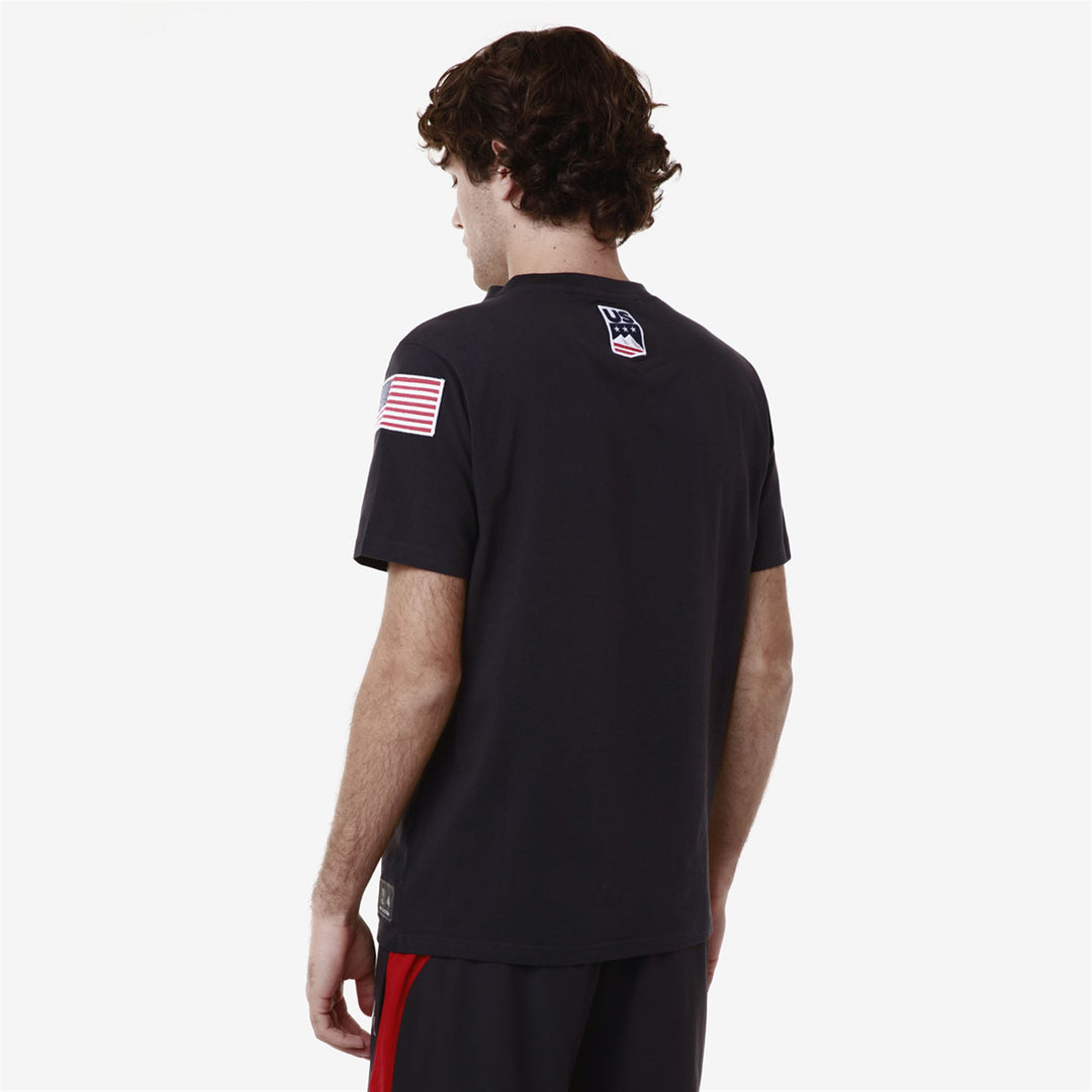T-shirt de ski unisexe bleu, coupe ajustée, avec logo de l'équipe brodé main