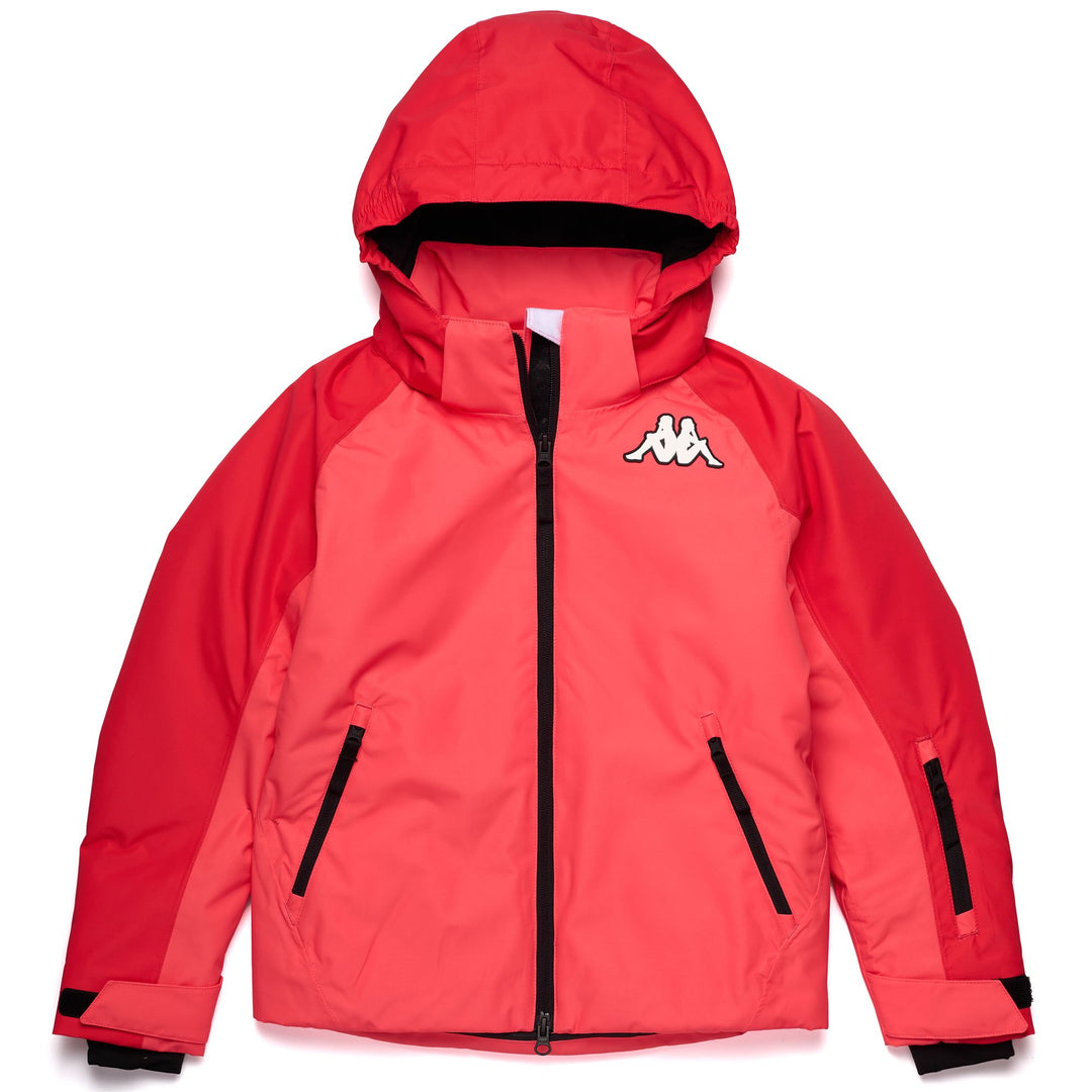 Chaqueta de esquí para niños color rosa y naranja con protección contra el agua. 01