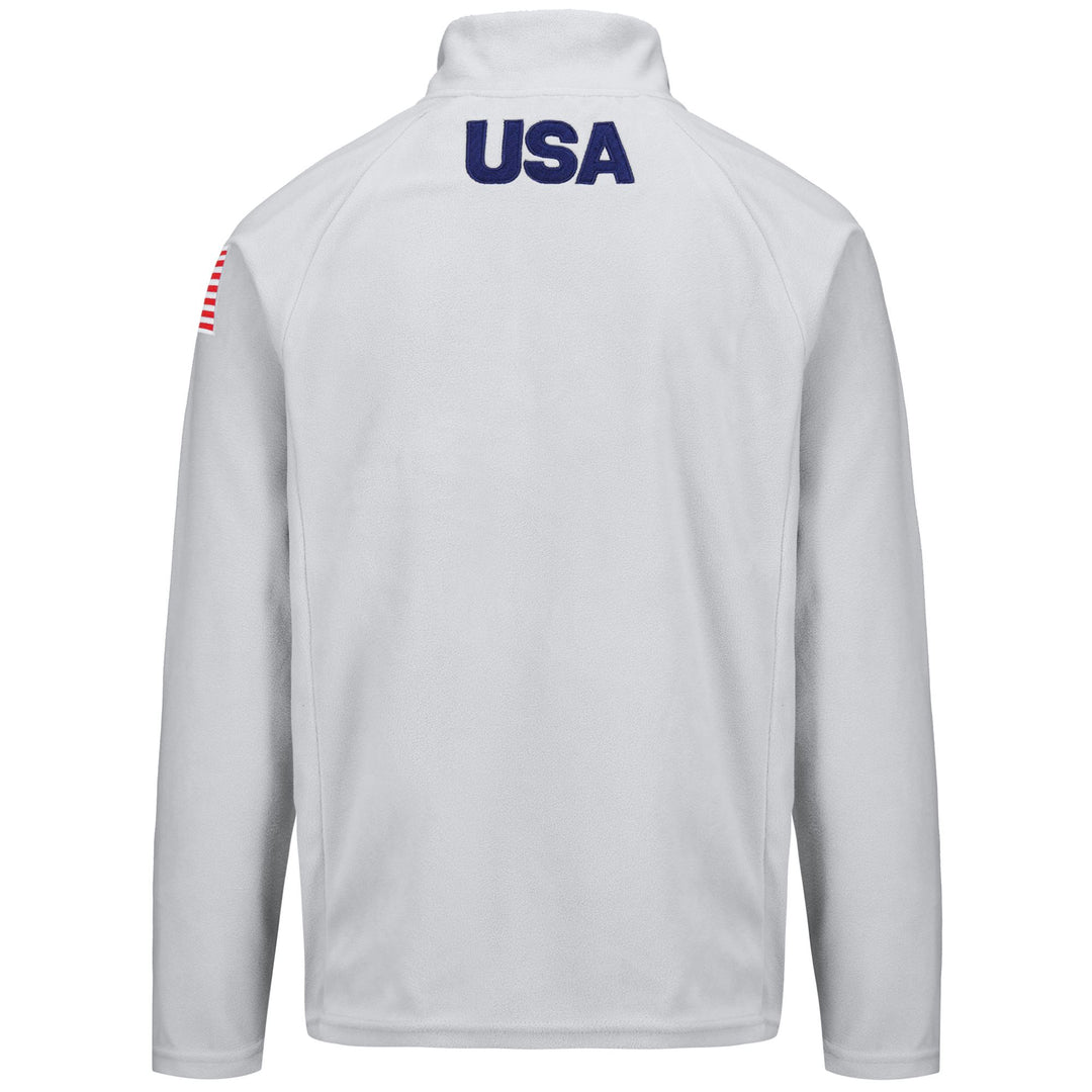 Suéter unisex de microfibra gris claro con media cremallera y logotipo main