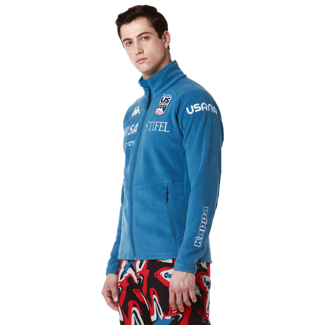 Polaire de ski bleue pour homme, coupe ajustée, avec poches zippées main