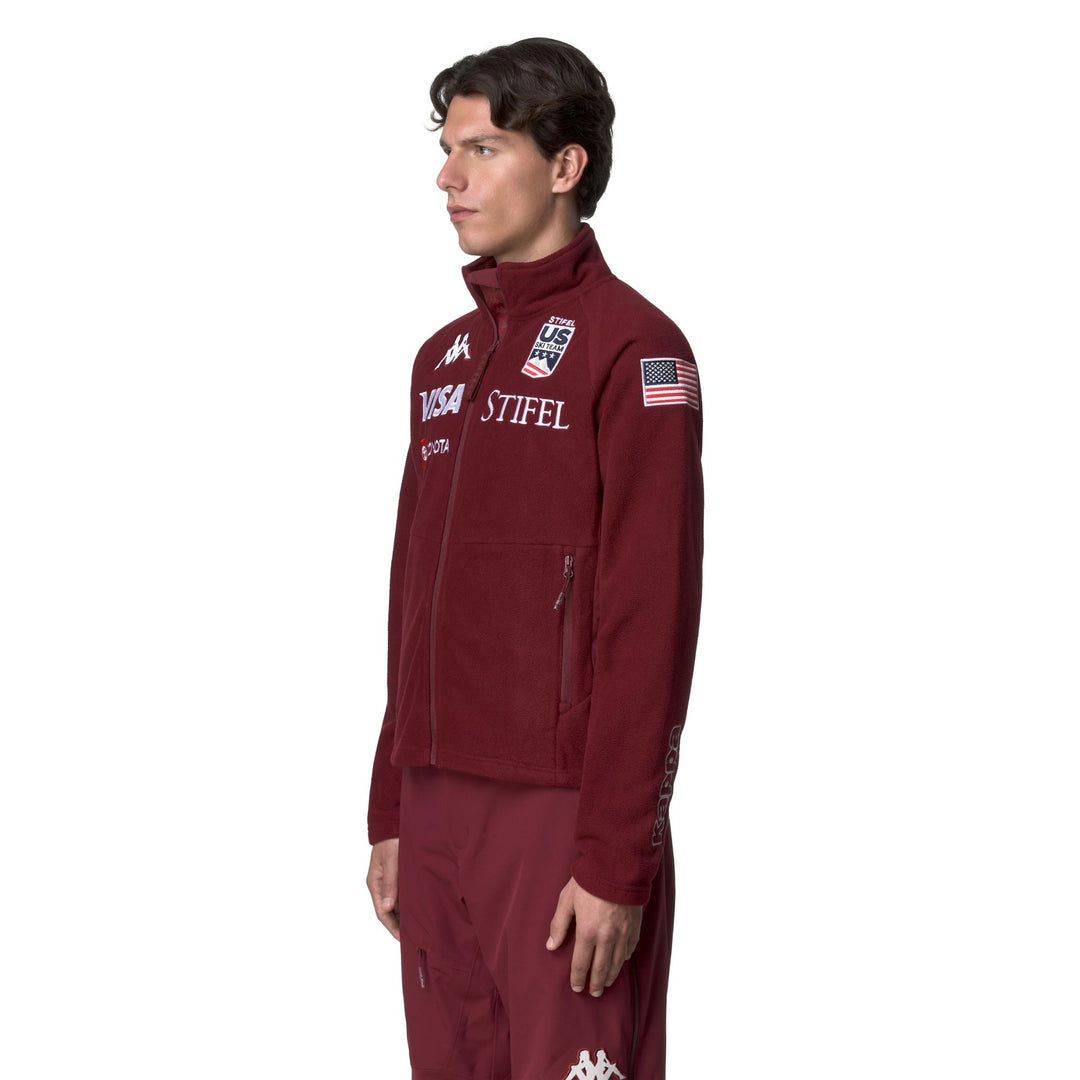 Polaire de ski rouge pour homme, coupe ajustée, avec empiècements extensibles main