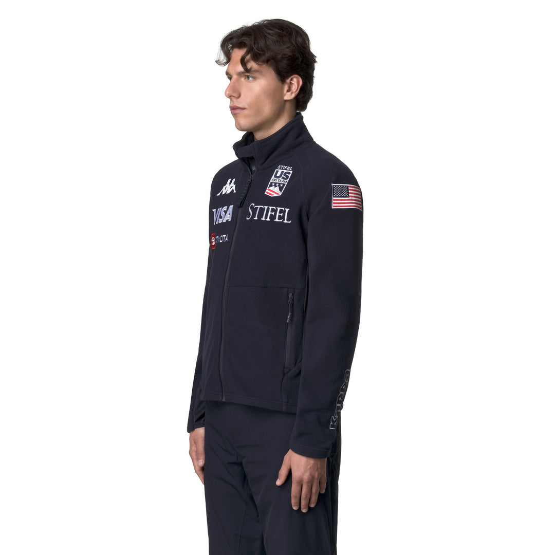 Veste de ski polaire bleue pour homme, coupe ajustée, avec empiècements extensibles main