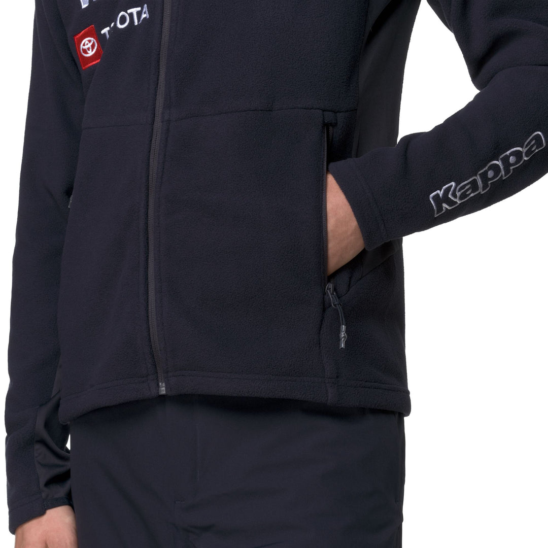 Veste de ski polaire bleue pour homme, coupe ajustée, avec empiècements extensibles main