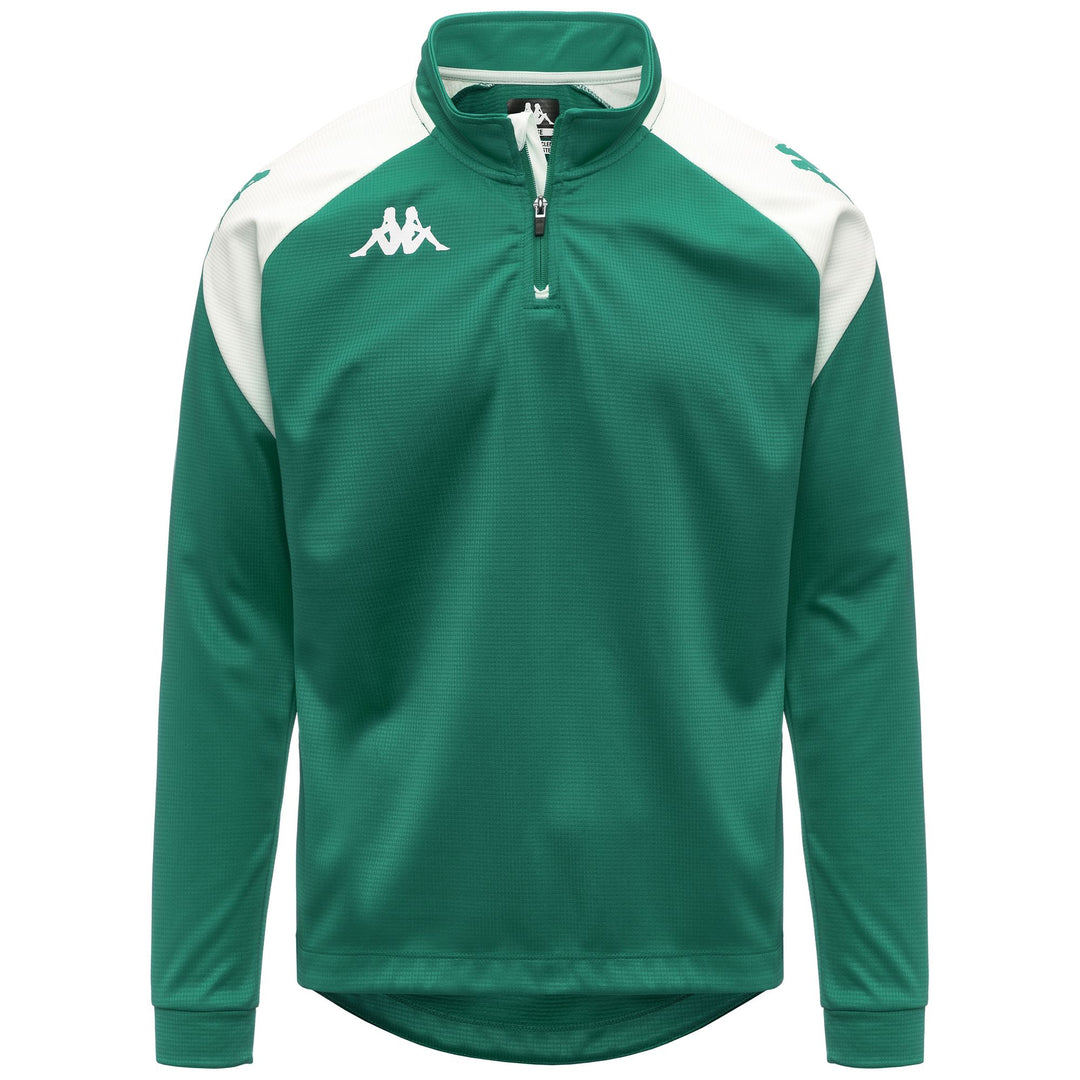 Suéter polar de entrenamiento ajustado para hombre, color verde y blanco, con media cremallera 01