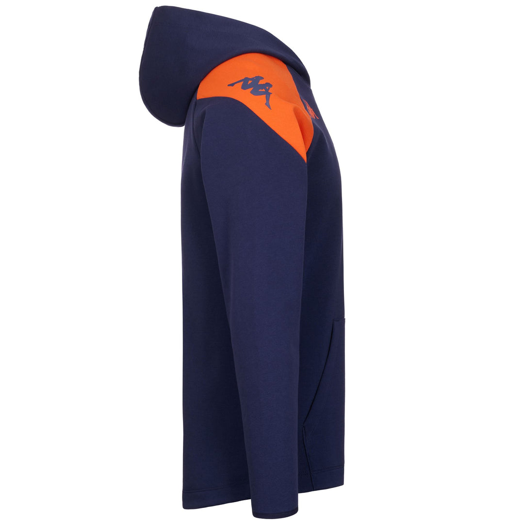 Sweat à capuche de football slim fit pour homme, bleu et orange, en tissu recyclé main