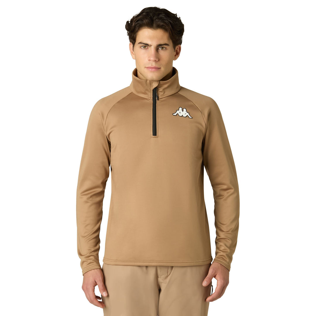 Pull en polaire léger beige unisexe à demi-zip et coupe ajustée main