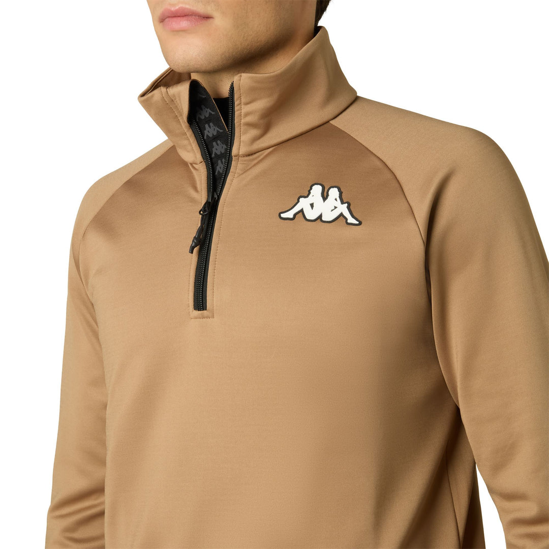 Pull en polaire léger beige unisexe à demi-zip et coupe ajustée main