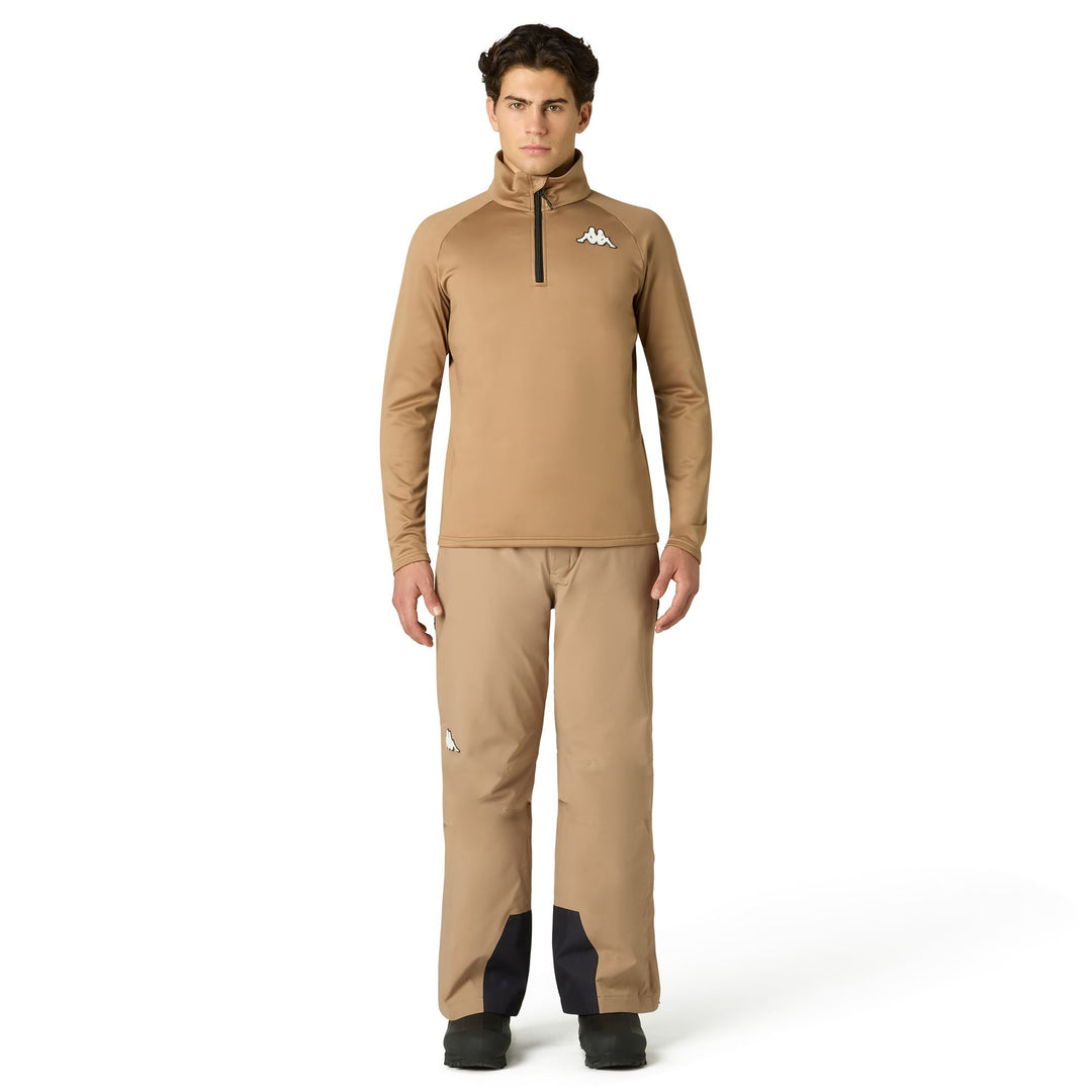 Pull en polaire léger beige unisexe à demi-zip et coupe ajustée main