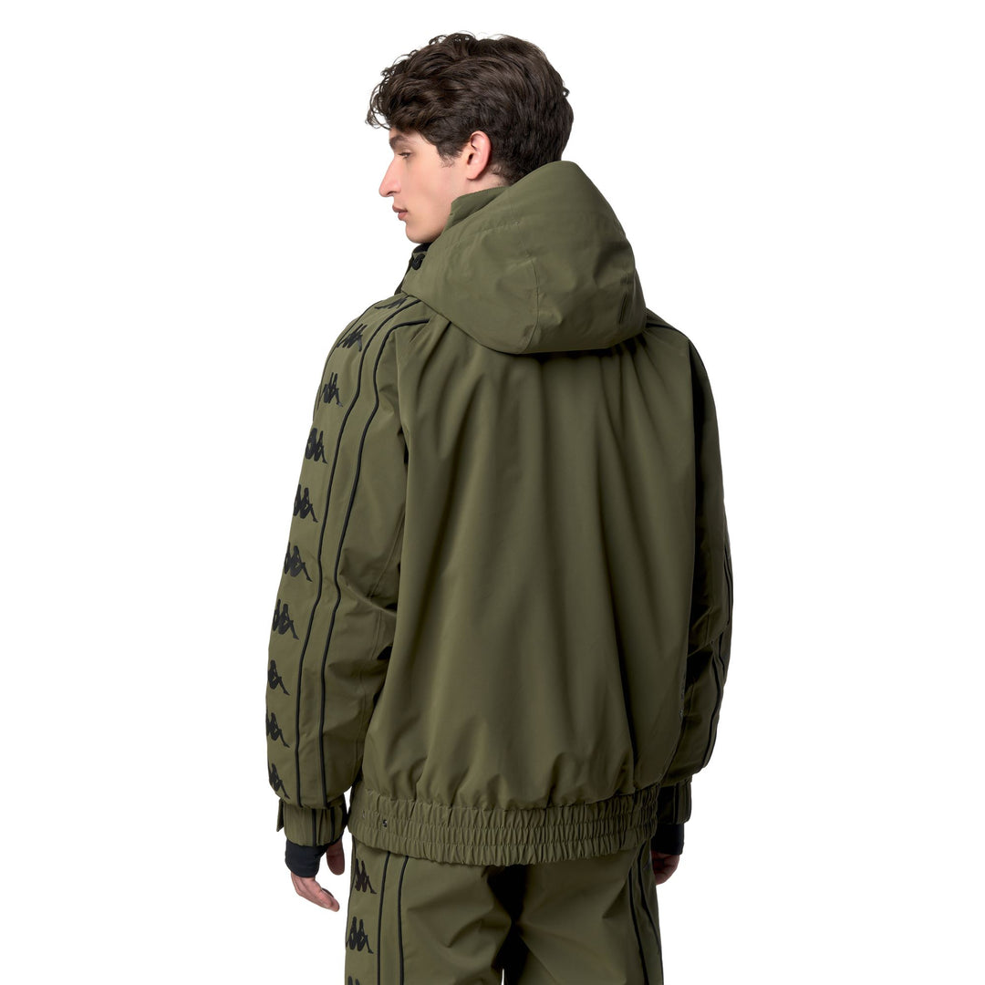 Green Men's Padded Waterproof Ski Jacket with Detachable Hood main