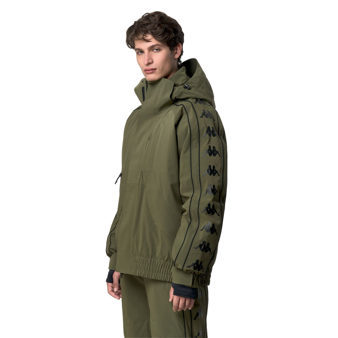 Green Men's Padded Waterproof Ski Jacket with Detachable Hood main