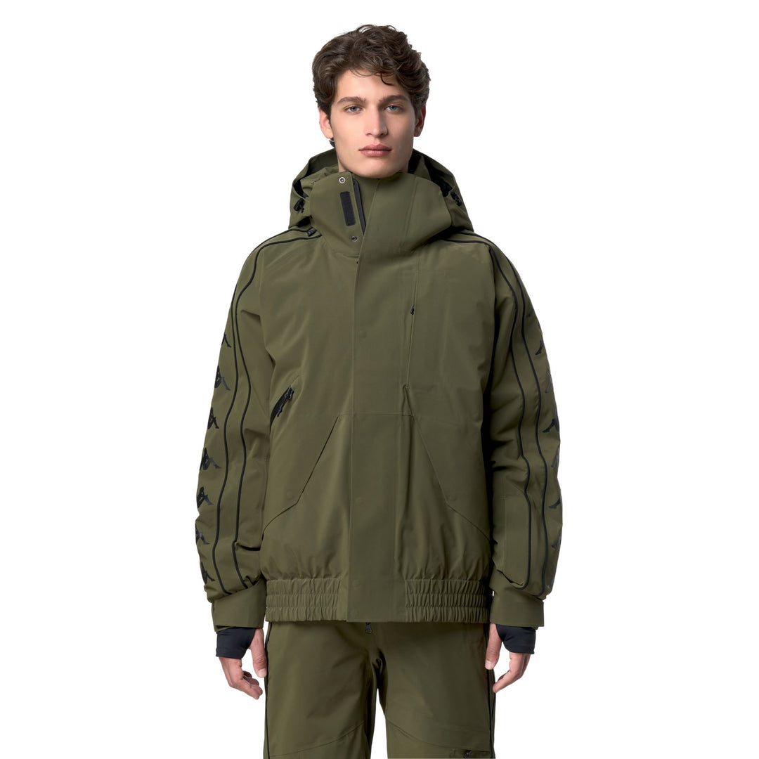 Green Men's Padded Waterproof Ski Jacket with Detachable Hood 01