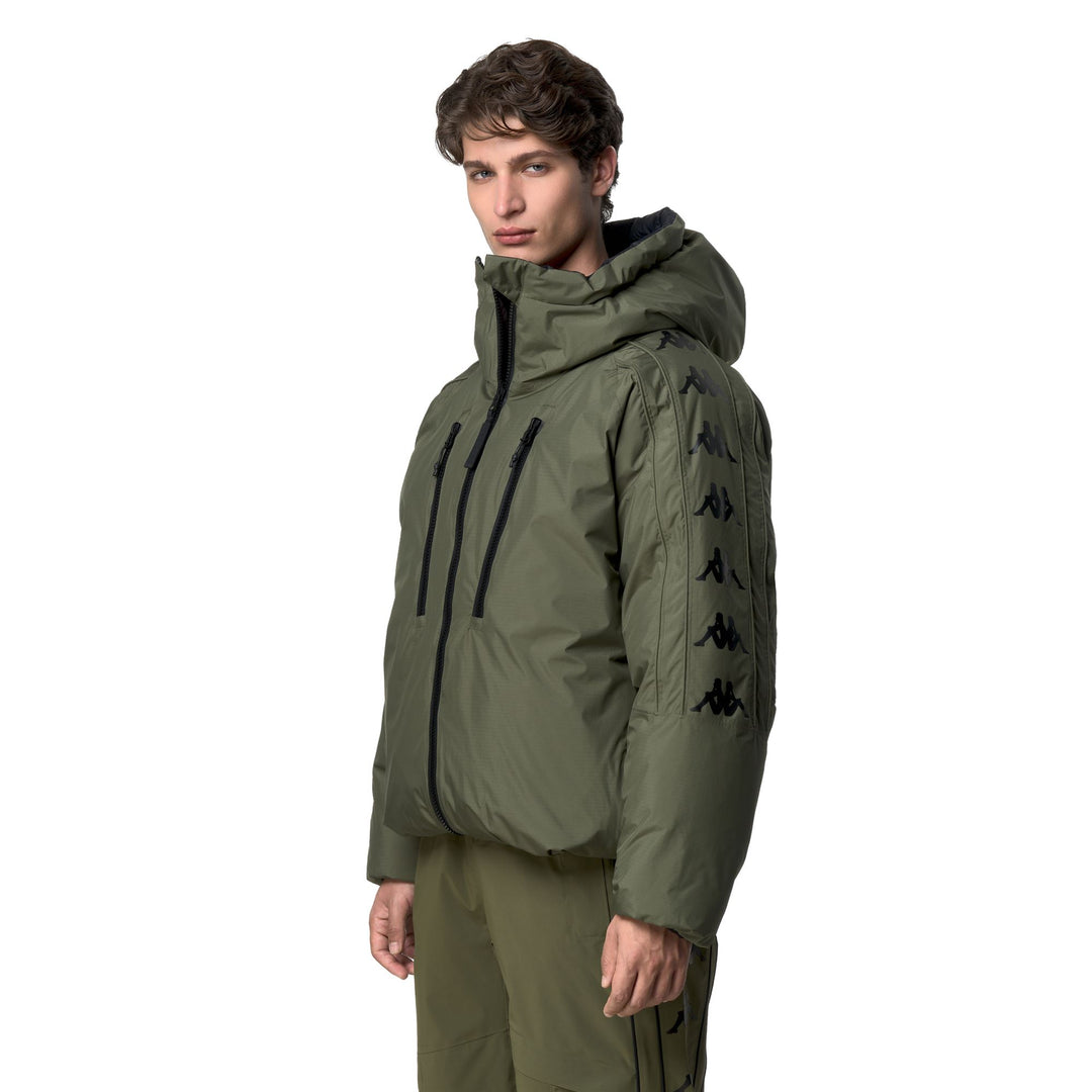 Doudoune de ski réversible oversize pour homme, verte, avec fermetures éclair étanches main
