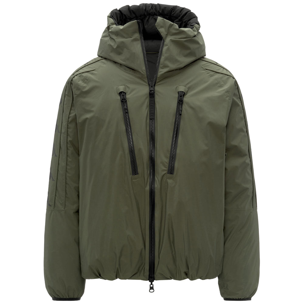 Green and Black Men's Reversible Jacket with Water Protection 02