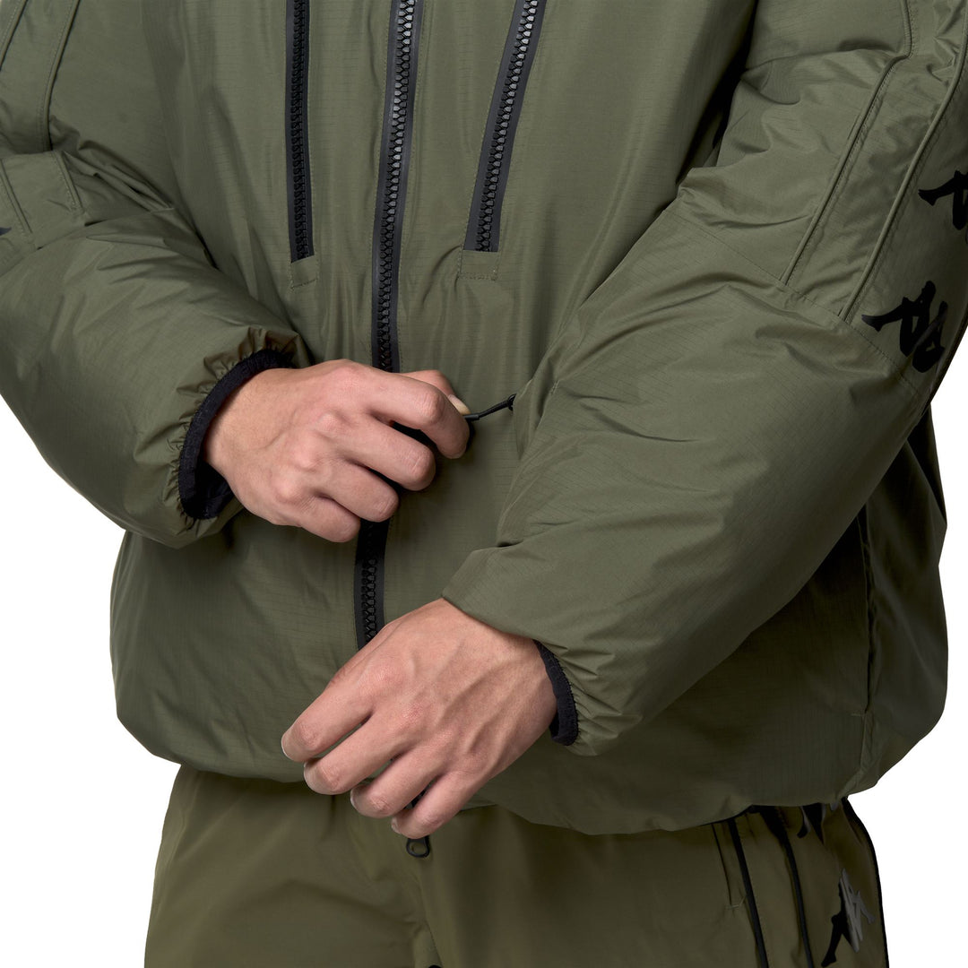 Doudoune de ski réversible oversize pour homme, verte, avec fermetures éclair étanches main