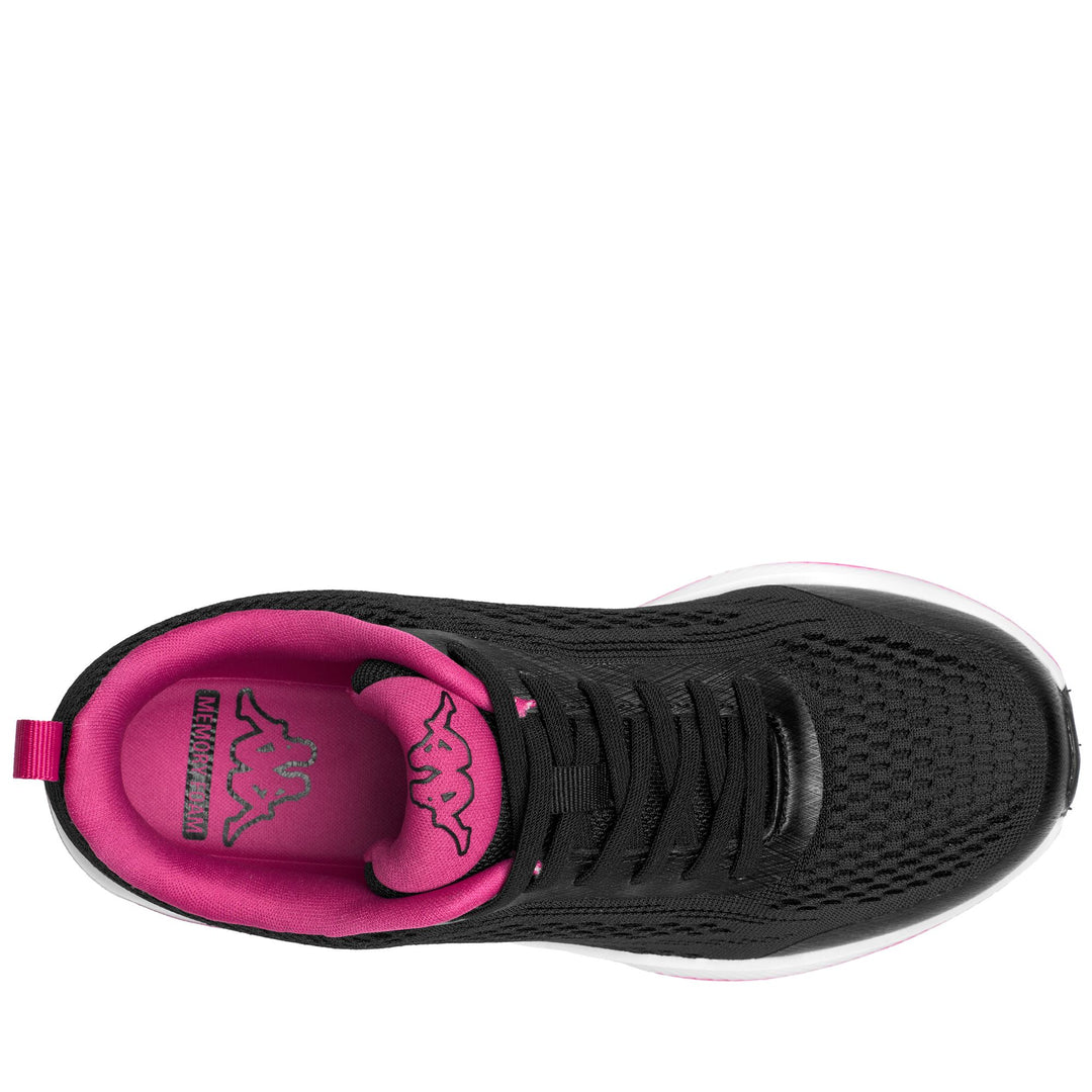 Baskets basses respirantes pour femmes, noires et fuchsia main