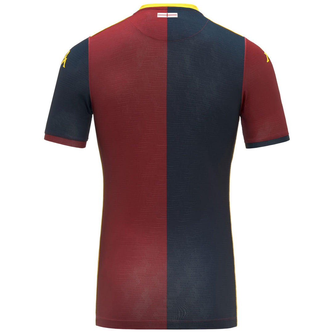 Maillot de football Genoa rouge pour homme, coupe ajustée, manches courtes, en tissu jacquard main