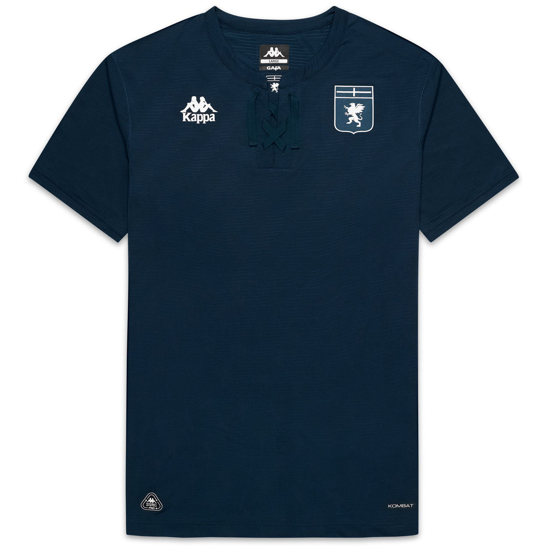 Maillot de football Genoa bleu pour homme, coupe ajustée, en tissu jacquard recyclé main
